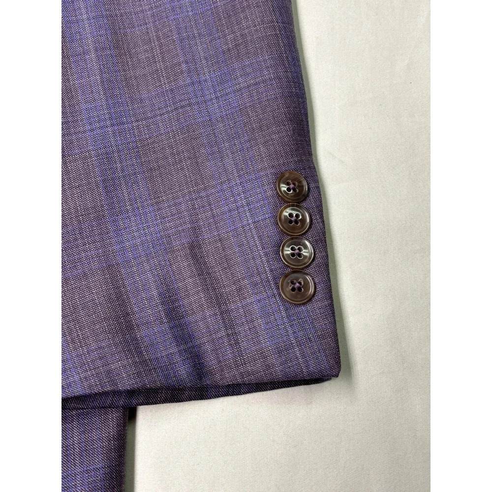 Peter Millar 44R Mens Coat Purple Blue Plaid 100% Virgin Wool Blazer Portugal